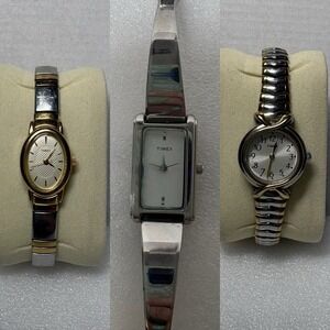 Timex Vintage Women's Watches Lot Of 3 Cavatina Tank Gold Silver Oval Rectangle